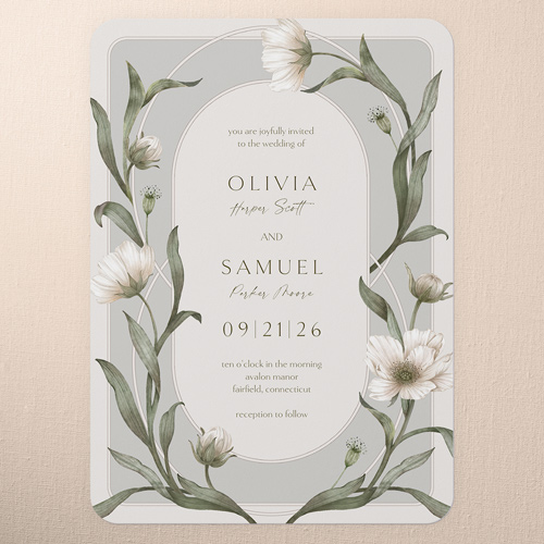 Enveloping Perennial Wedding Invitation, Gray, 5x7 Flat, Pearl Shimmer Cardstock, Rounded, Gray