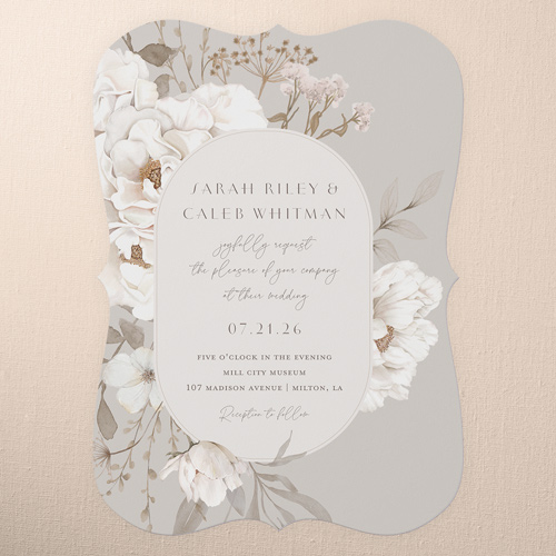 Full Bloom Wedding Invitation, Gray, 5x7 Flat, Pearl Shimmer Cardstock, Bracket