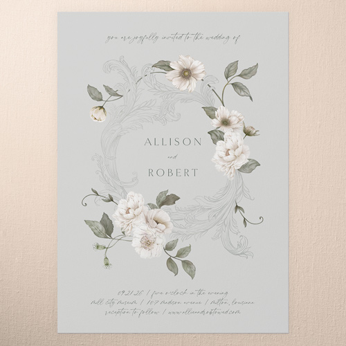 Peaceful Flowers Wedding Invitation, Grey, 5x7 Flat, Matte, Signature Smooth Cardstock, Square