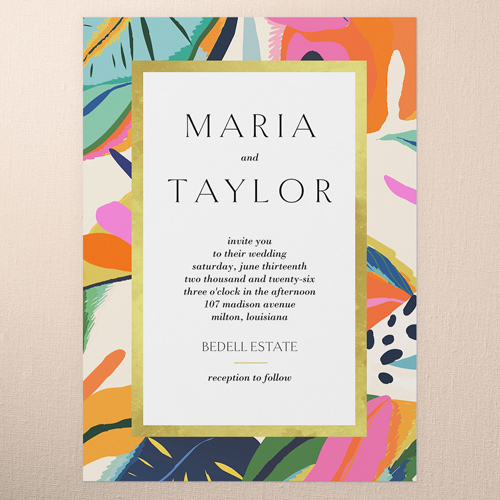 Vibrant Garden Wedding Invitation, Blue, 5x7 Flat, Luxe Double-Thick Cardstock, Square