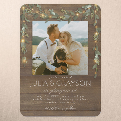Laced Laurels Wedding Invitation, Brown, 5x7 Flat, Standard Smooth Cardstock, Rounded