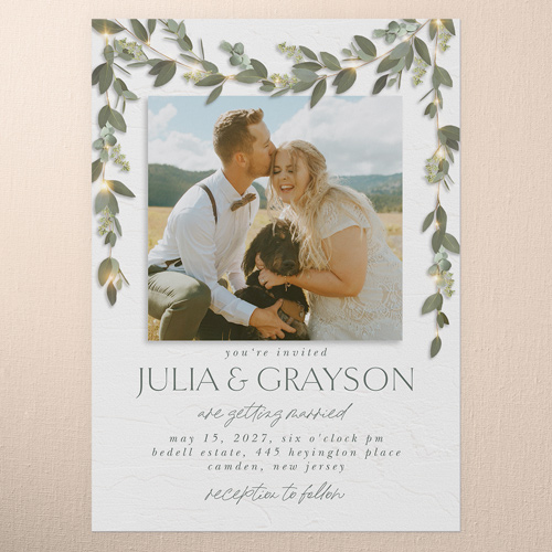 Laced Laurels Wedding Invitation, White, 5x7 Flat, 100% Recycled Cardstock , Square