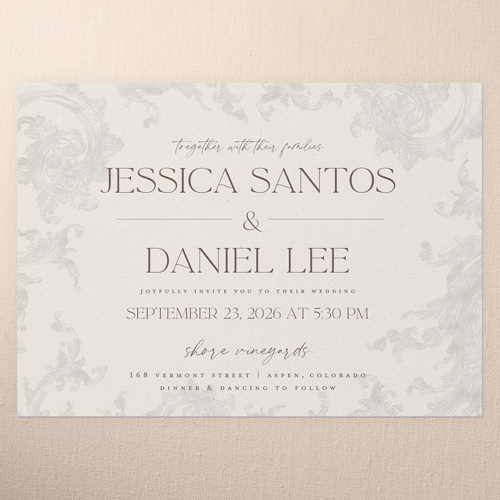 Touch Of Elegance Wedding Invitation, Beige, 5x7 Flat, Pearl Shimmer Cardstock, Square, Apricot Mousse