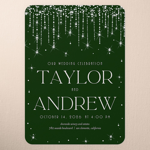 Adorned Glimmer Wedding Invitation, Green, 5x7 Flat, Standard Smooth Cardstock, Rounded