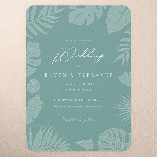 Regional Icons Wedding Invitation, Green, 5x7 Flat, Standard Smooth Cardstock, Rounded, Leafy