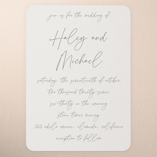 All Script Wedding Invitation, none, White, 5x7 Flat, Pearl Shimmer Cardstock, Rounded