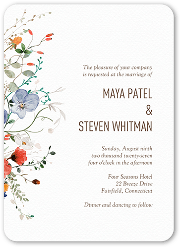 Tranquil Flowers Wedding Invitation, Rounded Corners