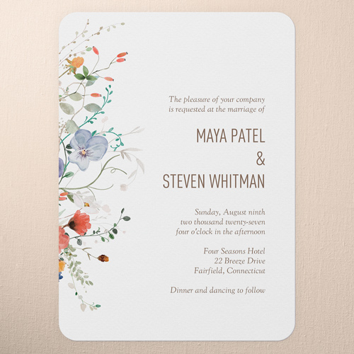 Tranquil Flowers Wedding Invitation, White, 5x7 Flat, Write Your Own, 100% Recycled Cardstock , Rounded