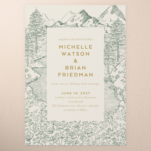 Alpine Affection Wedding Invitation, Green, 5x7 Flat, Write Your Own Greeting, Standard Smooth Cardstock, Square