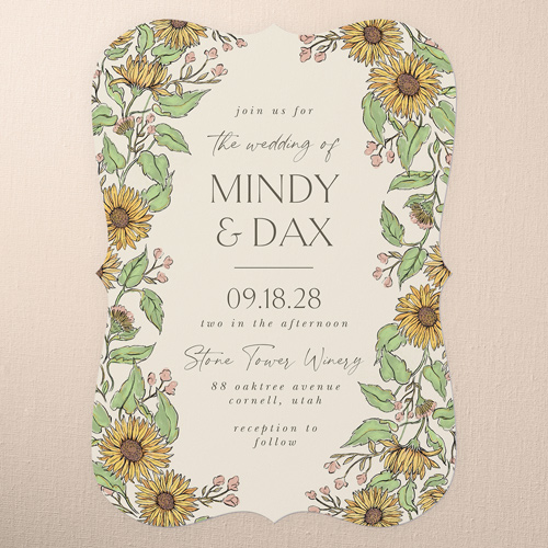 Sunflower Scenery Wedding Invitation, Beige, 5x7 Flat, Pearl Shimmer Cardstock, Bracket