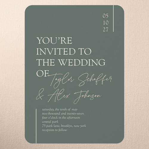 Divine Details Wedding Invitation, Green, none, 5x7 Flat, Matte, Signature Smooth Cardstock, Rounded, Quarry