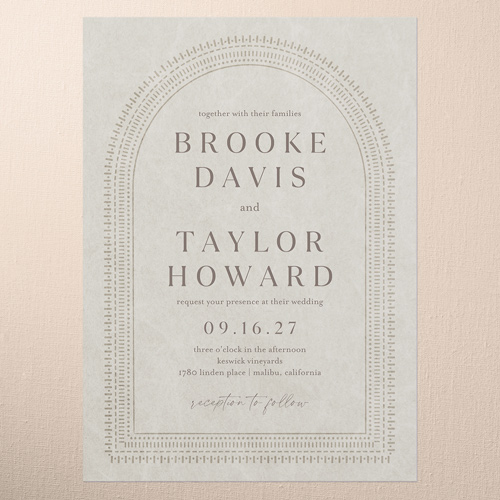 Baroque Border Wedding Invitation, Brown, 5x7 Flat, Standard Smooth Cardstock, Square