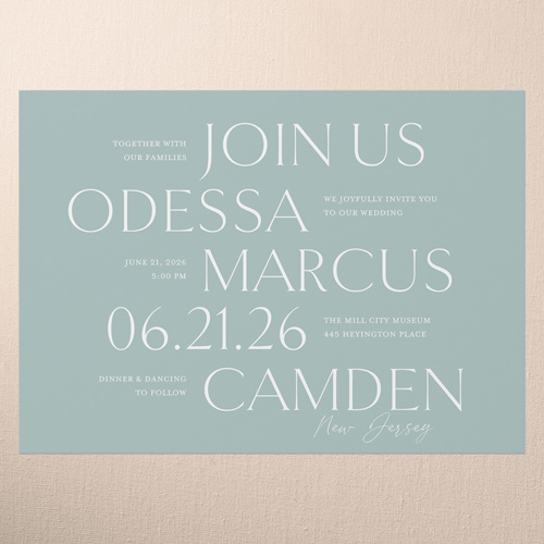 Staggered Type Wedding Invitation, Green, 5x7 Flat, 100% Recycled Cardstock , Square