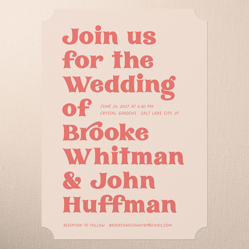 Enchanting Vows Wedding Invitation, Pink, 5x7 Flat, Pearl Shimmer Cardstock, Ticket