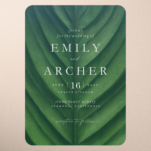 Leafy Lush Wedding Invitation, Green, 5x7 Flat, Matte, Signature Smooth Cardstock, Rounded