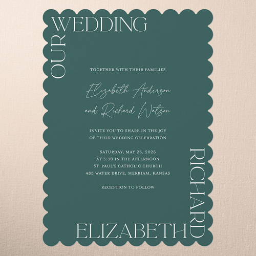 All Around Wedding Invitation, Green, none, 5x7 Flat, Pearl Shimmer Cardstock, Scallop, White