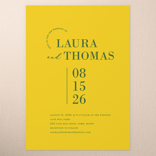 Adorned Accent Wedding Invitation, Yellow, none, 5x7 Flat, Pearl Shimmer Cardstock, Square, Classic Yellow