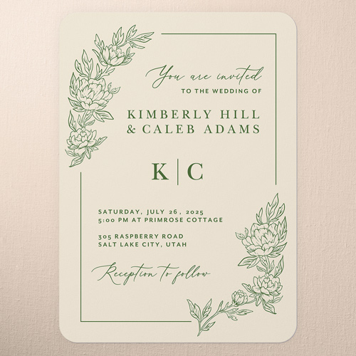 Floral Curve Wedding Invitation, White, 5x7 Flat, 100% Recycled Cardstock , Rounded, Antique White