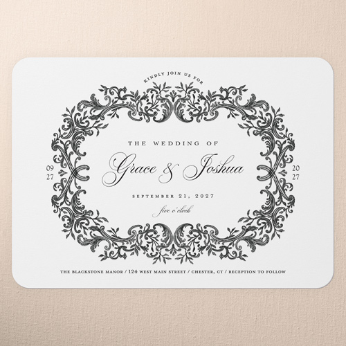 Majestic Emblem Wedding Invitation, Black, 5x7 Flat, Matte, Signature Smooth Cardstock, Rounded, Black