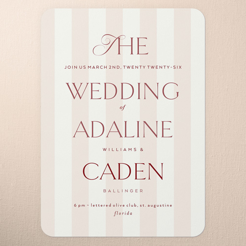 Sunlit Stripes Wedding Invitation, Red, 5x7 Flat, Standard Smooth Cardstock, Rounded, Velvet