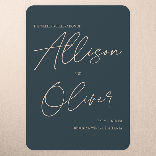 Refined Penmanship Wedding Invitation, none, Blue, 5x7 Flat, 100% Recycled Cardstock , Rounded, Blue