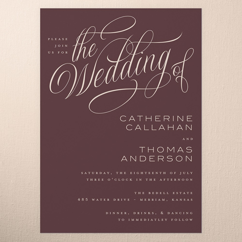 The Wedding Of Wedding Invitation, Red, 5x7 Flat, Matte, Signature Smooth Cardstock, Square, Rich Burgundy