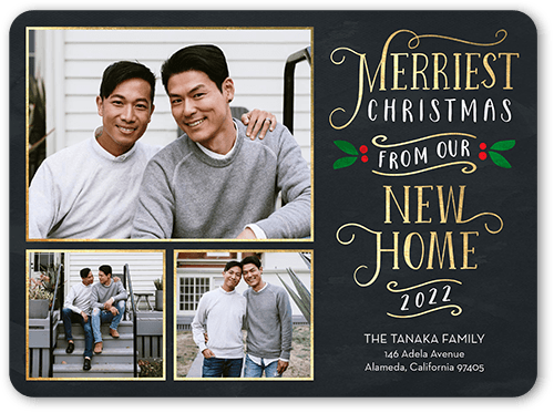Merriest New Home Moving Announcement, Grey, Pearl Shimmer Cardstock, Rounded