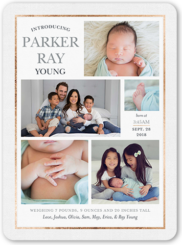 Linen Introduction Birth Announcement, White, Signature Smooth Cardstock, Rounded