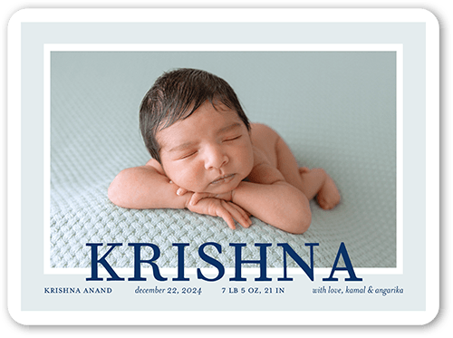 Bright Frame Birth Announcement, Grey, 6x8 Flat, Pearl Shimmer Cardstock, Rounded, Air