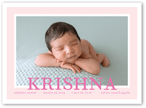 Bright Frame Birth Announcement, Pink, 6x8 Flat, 100% Recycled Cardstock , Square, Magnolia