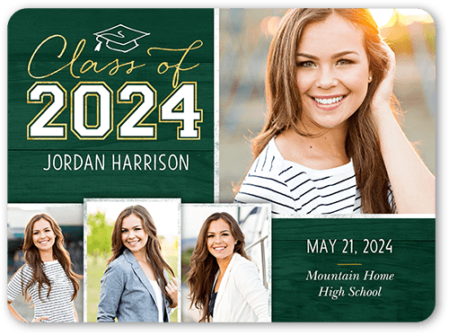Simple Squares Class Graduation Announcement, Green, none, 6x8, Pearl Shimmer Cardstock, Rounded