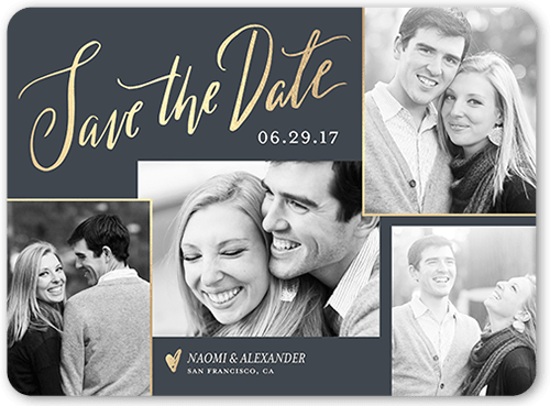 Luminous Collage Save The Date, Gray, 6x8, Pearl Shimmer Cardstock, Rounded