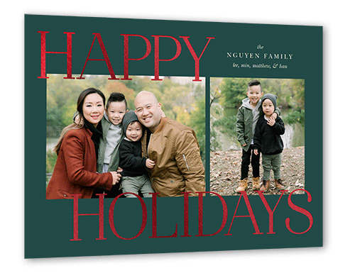 Luminous Lettering Holiday Card, Red Foil, Green, 6x8, Holiday, Matte, Signature Smooth Cardstock, Square