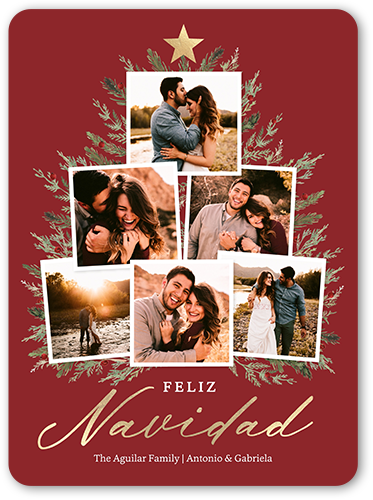 Decorated With Memories Holiday Card, Purple, 6x8 Flat, Feliz Navidad, Signature Smooth Cardstock, Rounded, Merlot