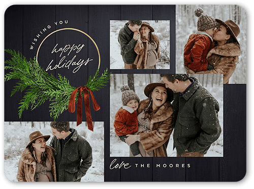 Handwritten Wreath Holiday Card, Black, 6x8 Flat, Holiday, Signature Smooth Cardstock, Rounded