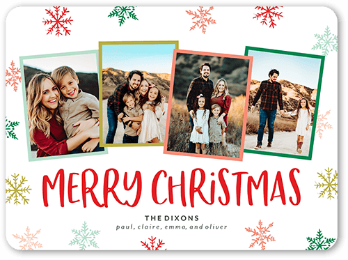 Snowflake Photo Collage Holiday Card, White, 6x8 Flat, Christmas, 100% Recycled Cardstock , Rounded