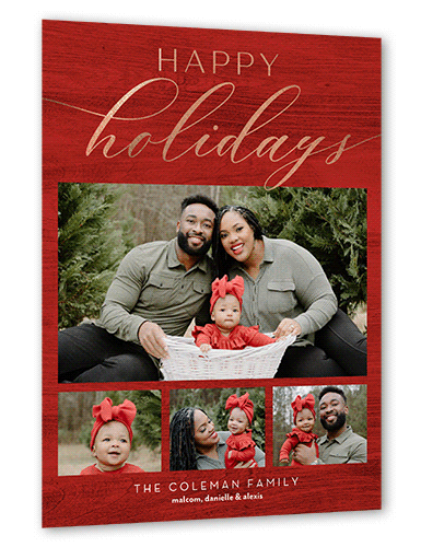 Rustic Festive Moments Holiday Card, Red, Rose Gold Foil, 6x8 Flat, Holiday, Signature Smooth Cardstock, Square