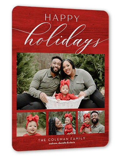 Rustic Festive Moments Holiday Card, Silver Foil, Red, 6x8 Flat, Holiday, Signature Smooth Cardstock, Rounded, Red
