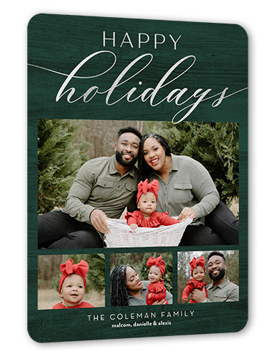 Rustic Festive Moments Holiday Card, Silver Foil, Green, 6x8 Flat, Holiday, Signature Smooth Cardstock, Rounded