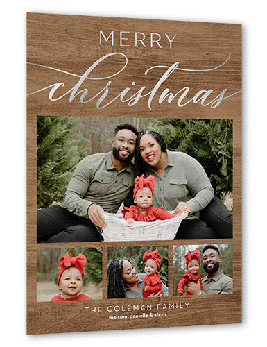 Rustic Festive Moments Holiday Card, Silver Foil, Beige, 6x8 Flat, Christmas, Signature Smooth Cardstock, Square, Tan