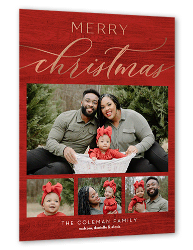 Rustic Festive Moments Holiday Card, Red, Rose Gold Foil, 6x8 Flat, Christmas, Luxe Double-Thick Cardstock, Square, Red
