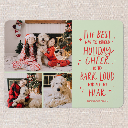 Canine Cheer Holiday Card, Green, 6x8 Flat, Holiday, 100% Recycled Cardstock , Rounded, Lime