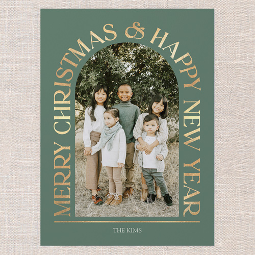 Arch Deco Holiday Card, Green, 6x8 Flat, Christmas, Luxe Double-Thick Cardstock, Square, Avocado