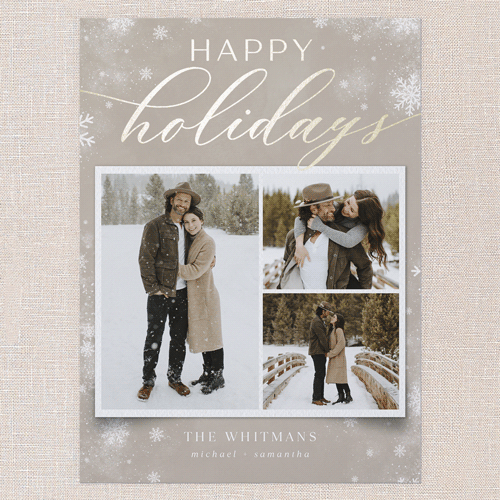 Stunning Snowfall Holiday Card, Beige, Gold Foil, 6x8 Flat, Holiday, Luxe Double-Thick Cardstock, Square, Sandstone