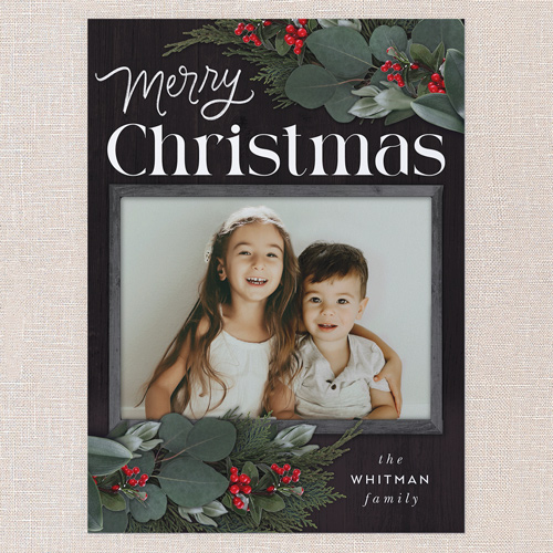 Framed Evergreen Holiday Card, Black, 6x8 Flat, Christmas, 100% Recycled Cardstock , Square, Black