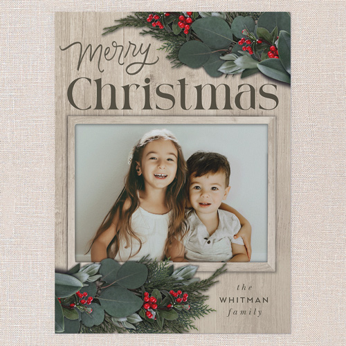 Framed Evergreen Holiday Card, Beige, 6x8 Flat, Christmas, Signature Smooth Cardstock, Square, Beige