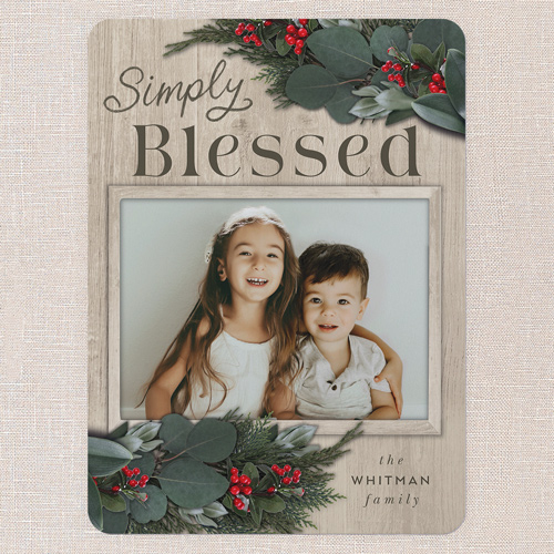 Framed Evergreen Holiday Card, Beige, 6x8 Flat, Religious, Pearl Shimmer Cardstock, Rounded, Beige