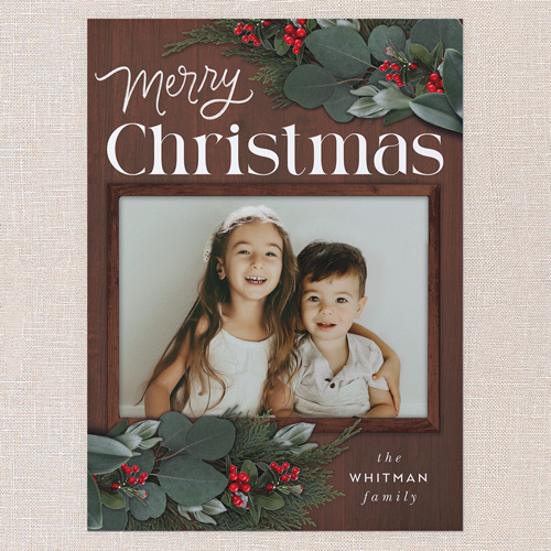 Framed Evergreen Holiday Card, Brown, 6x8 Flat, Christmas, Pearl Shimmer Cardstock, Square, Chocolate