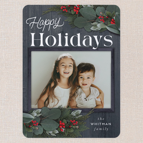 Framed Evergreen Holiday Card, Blue, 6x8 Flat, Holiday, 100% Recycled Cardstock , Rounded, Blue