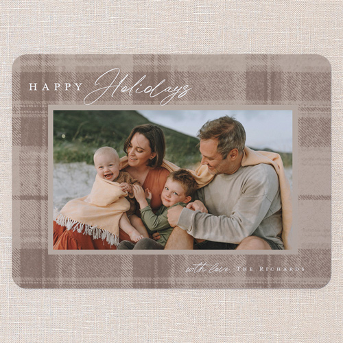 Tonal Plaid Holiday Card, Beige, 6x8 Flat, Holiday, 100% Recycled Cardstock , Rounded, Rye